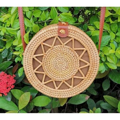 Rattan Bag Straw Woven Women Beach Bag Summer Round Shoulder Bags Crossbody