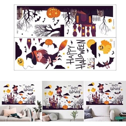 Halloween Decoration Witch Pumpkin Ghost Decal Wall Window Clings Happy Halloween Wall Art Stickers For Kids Room Наклейки