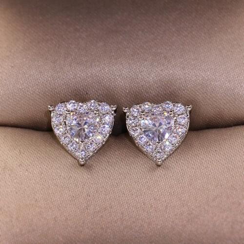 2019 High Quality white zircon heart earring for women wedding engagement Earring jewelry gift wholesale