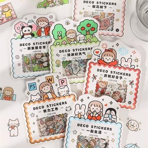Yisuremia 40Pcs/Pack Kawaii Rabbit Washi Deco Sticker Korean Scrapbooking DIY Ablum Diary Decorative Stickers School Stationery