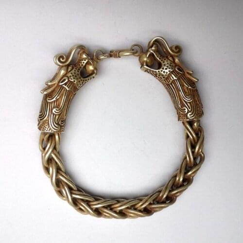 YIZHU CULTUER ART Collection China Handmade Old Tibet Silver Auspicious Dragon Hand Catenary Bracelet