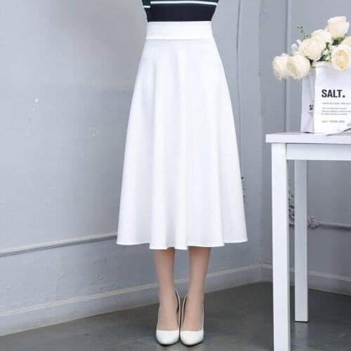 Summer Womens Mid-length Skirts Solid Color A-line Long Skirts Korean Version High Waist Umbrella Skirts for Young Women BSQ464