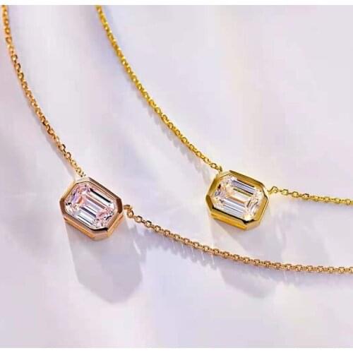 100% S925 Sterling Silver Chain 1.5 Carat Rectangular Pagoda Emerald Pendant Necklace For Women Wedding Party Fine Jewelry Gift