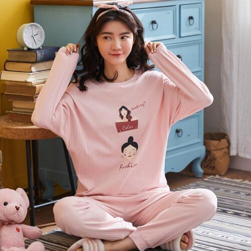 Women new winter pajama pure cotton spring and autumn Korean lovely and lively long sleeve trousers pullover pajama sets pajamas