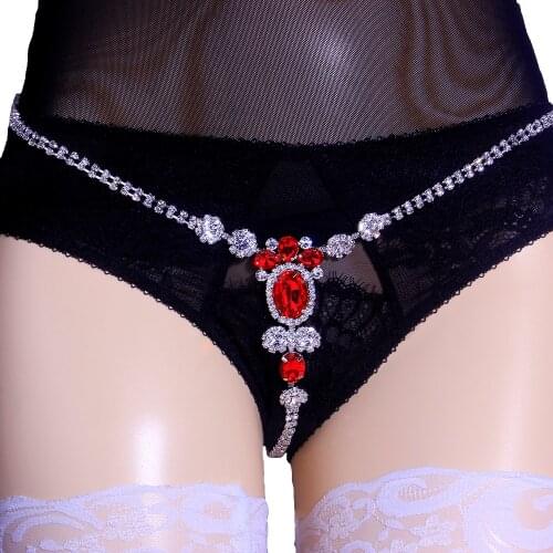 StoneFans Red Shine Strap Crystal Rhinestone Thong Panty Fun Womens Bikini Body Jewelry Waist Chain Sexy Belt Beads Round Gifts