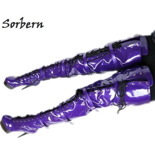 75Cm Crotch Thigh High Long Booties Women Purple Shoes High Heels Bed Footwear Size 10 Spring Booty Fetish Heels Platform