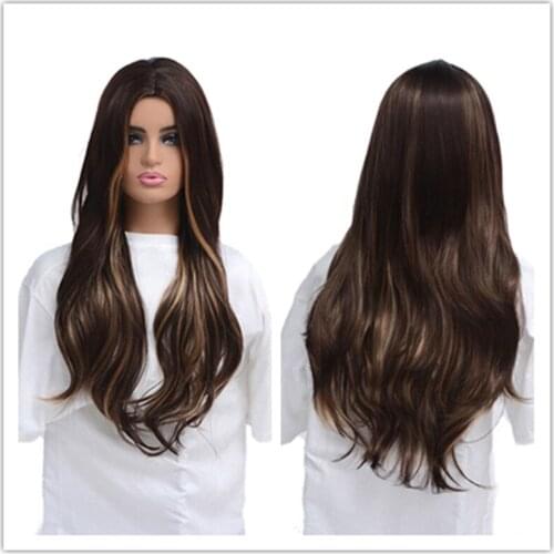 SuQ Womens Long Curly Wig Hair Synthetic Natural Cosplay Party Brown with Blonde Heat Resistant Daily Fashion Wigs