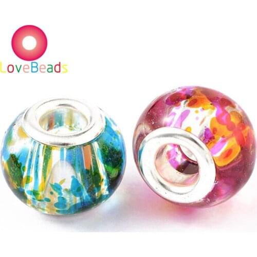 10Pcs New 16mm Painting Murano Round Large Hole Glass Beads European Charm Fit Pandora Bracelet Women Jewelry DIY Chain Necklace