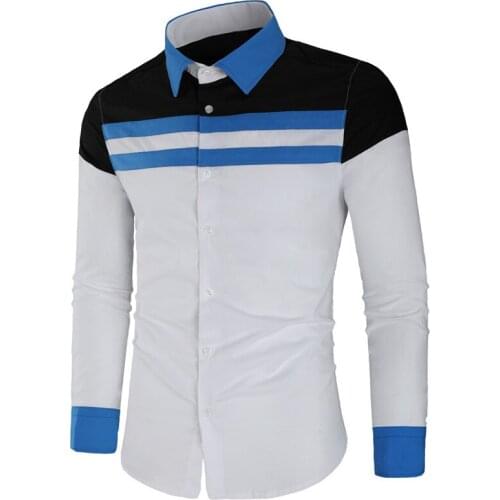 2021 foreign trade new product mens hot style lapel Slim fashion casual mens shirt color matching cotton long-sleeved shirt