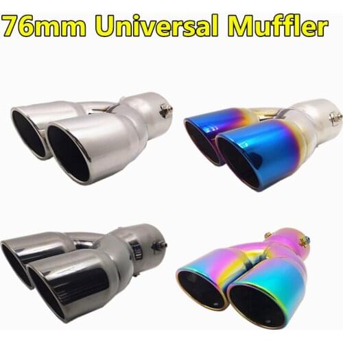 4 Colors Car-styling 76mm Diameter Modified Universal Straight Car Exhaust End Pipe 1 Into 2 Stainless Steel Muffler For Ix35