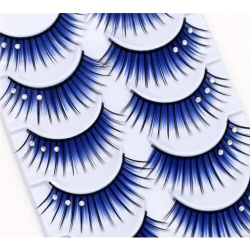 5 pairs Stage catwalk eyelash color flash drill performance blue three drill of fake eyelashes false lashes eye lashmakeup set