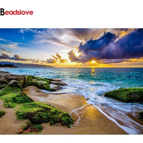 5D DIY square round Diamond Painting Sale Seascape Beach Wave Sunrise Over Sea Art Set Mosaic Diamond Embroidery