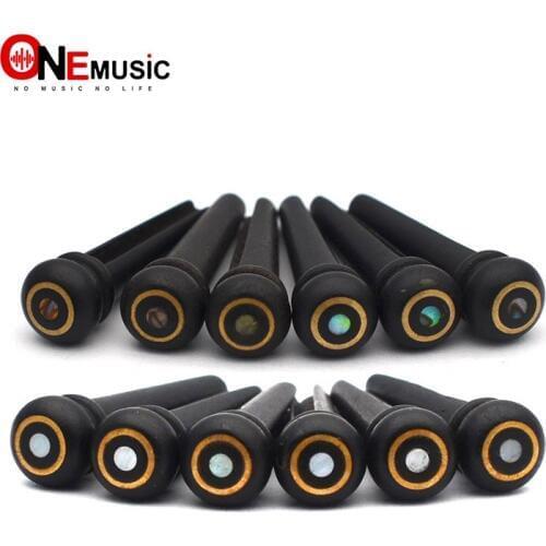 6pcs Ebony Acoustic Guitar Slotted Bridge Pin with Brass Circle 2.0mm Abalone Shell dots Guitar Parts Accessories Black