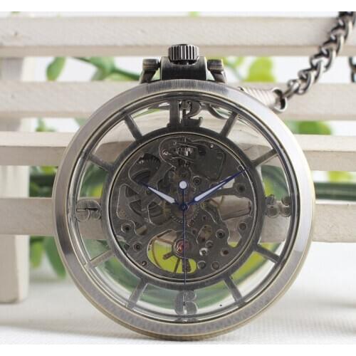 Antique Style Open Face Hollow Roman Numbers Bronze Pocket Watch Vintage Pendant Unisex Mechanical Hand Wind Steampunk TJX040