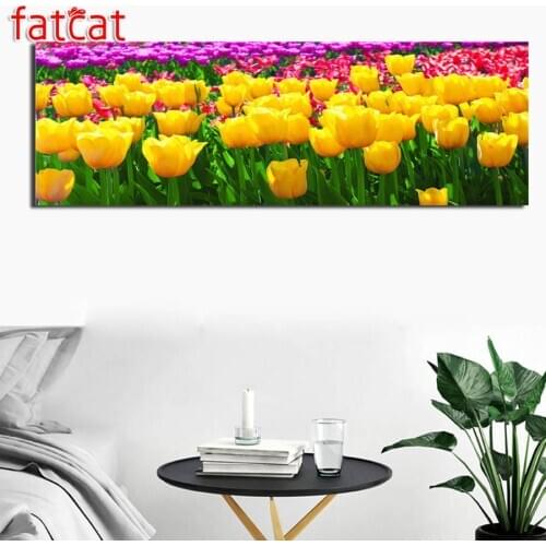 FATCAT large 5D Diy Daimond Painting Yellow tulips flowers Full Square Round Drill Rhinestone Embroidery Sale home decor AE1665