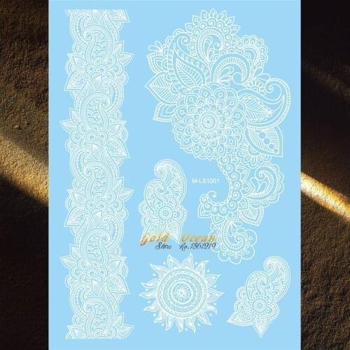 Large Arabic Designs White Henna Temporary Tattoo Flower Mehndi Tattoo Stickers GMS1001 Fake Flash Wedding Tattoo Bridal Sticker