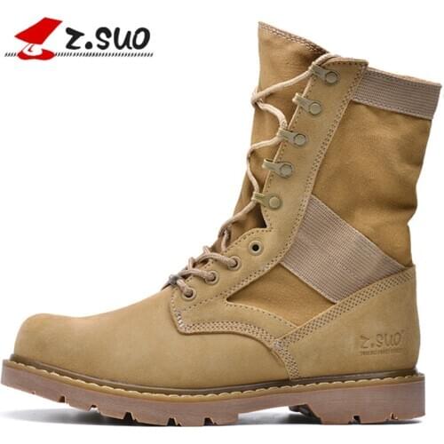 Motorcycle cow Leather Shoes Mens Desert Military Tactical Boots Army climbing Hiking Cross-country Camping boot