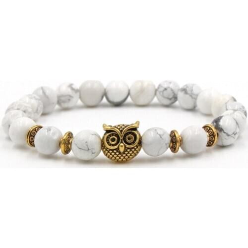 8mm gt43 owl Reiki Chakra Bracelet white Howlite Buddha Yoga stone bead essential oils diffuser Bangles Fashion