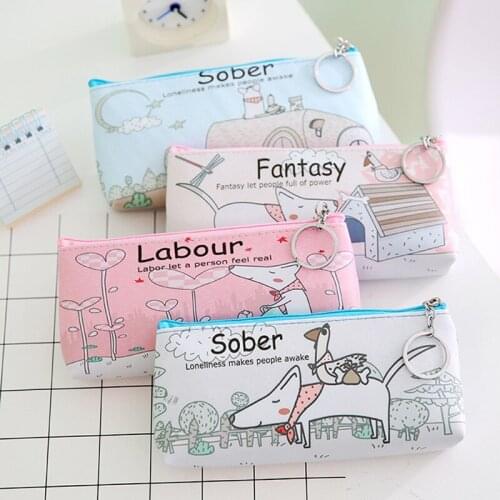 4 Colors Cartoon Happy Life Dog PU Pencil Case Pen box Kids Pencil Bag Term Begins Gift Office School Supplies Materials