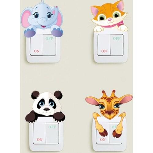 Cartoon Elephant Switch Panel Stickers Baby Kids Rooms Decoration Fox Dog Panda Wall Decals Bedroom Home Decor Switch Stickers