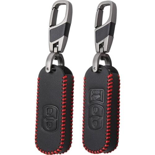 Black Leather Car Remote Key Case Cover For Mazda 2 3 6 Axela Atenza CX-5 CX5 CX-7 CX-9 2014 2015 2016 2017 Smart 2/3 Buttons