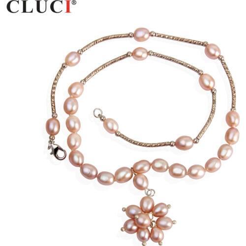 CLUCI Fine Jewelry handmade Freshwater Rica Pearl Necklace with Silver plated Lobster Clasp For Women Elegant Jewelry FN1009SB