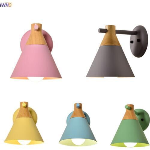IWHD Nordic Style Wood Wall Lamp Beside Bedroom Bathroom Mirror Light Wooden Wall Lights For Home Lighting Luminaire Wandlamp