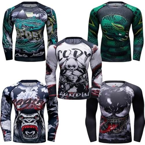 Fitness Toxic Snakes Kickboxing Tiger Muay Thai Jerseys MMA Boxing Rashguard Long Sleeve T-Shirt Bjj Men Running Bodybuilding
