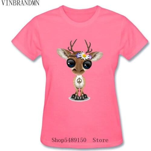 Cute Baby Deer Hippie T-Shirts Lady Novelty Short Sleeve Tees Women 3D Funny Animal Streetwear Cool Cartoon O-Neck Casual Tshirt