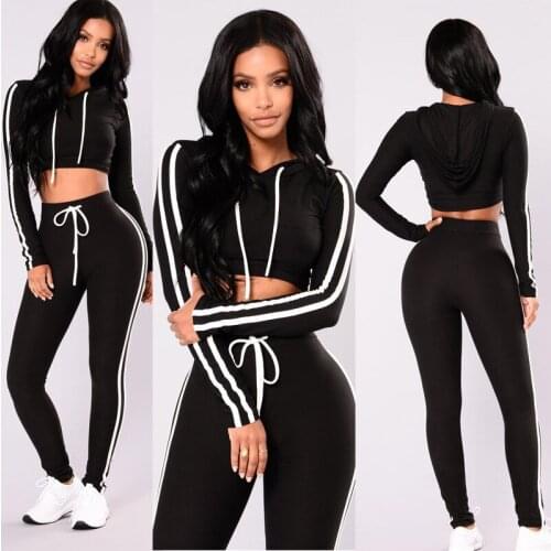 Summer Women Two Piece Set Hoodies Crop Top+Pant Suit Tracksuit Fall Winter Sports Fitness Jogging Femme Ensemble Female Outfits