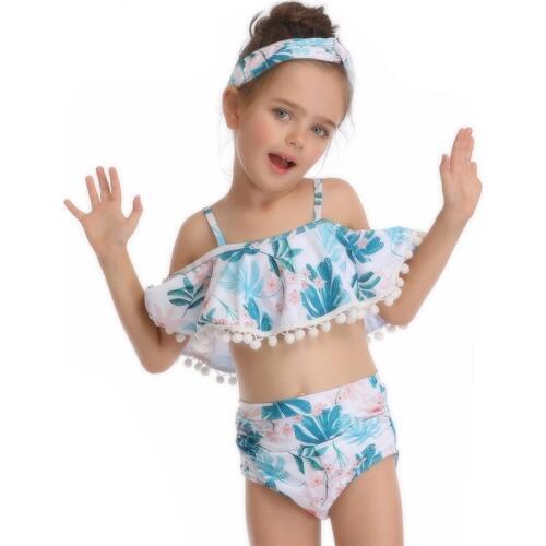 2019 Girls Swimsuit 2-8 Years Childrens Swimwaer Two-pieces Ruffle Style Girls Swimsuit High Wasit Kids Basthing Suit CZ1007
