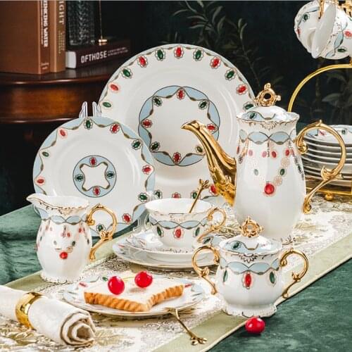 European diamond tea bone porcelain set 22 pieces of coffee sets