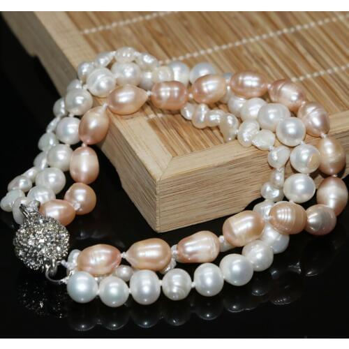 Natural white orange freshwater pearl Irregular lovely beads diy 3 rows high quality multicolor Necklace making 8 inch G006