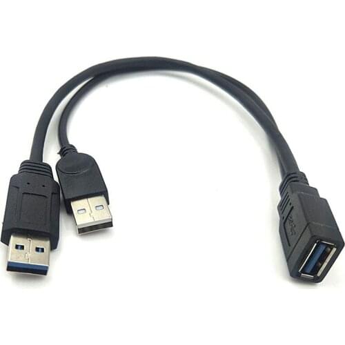 New-Black USB 3.0 Female to Dual USB Male Extra Power Data Y Extension Cable for 2.5 inch Mobile Hard Disk