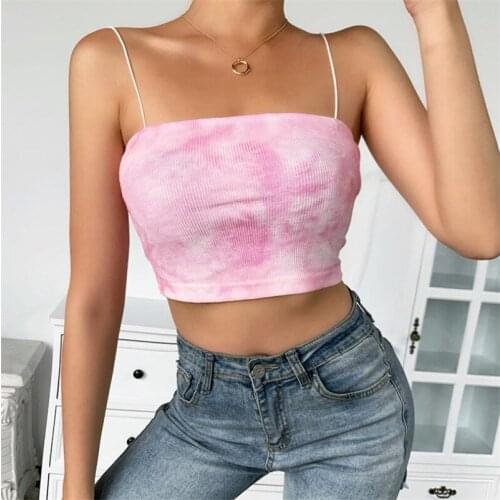 NEW Summer Women Printed Tie-dye Sling Strappy Crop tops Sexy Fashion Club Casual Stretchy Sleeveless Cami Vest Female Pullovers