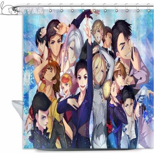 NYAA YURI!!! On ICE Shower Curtain Polyester Fabric 12 Hooks For The Bathroom Waterproof Mildew Funny Bath Curtain