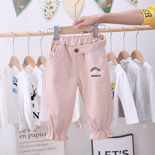 Girls Autumn Trousers Lace+Embroidered Rainbow Childrens Leggings Pants Childrens Furniture Clothing For 1-5 Years Old