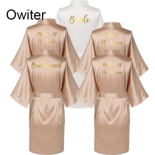 Owiter Sexy Plus Size Rose Gold Silk Satin Kimono Robe Wedding Robe Bridesmaid Sister Mother Bride Robes Dressing Gown for Women