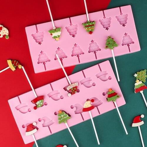 2019 Christmas Tree Silicone Mould Chocolate Candy Lollipop Molds Cake Decorating Tools Cap Flower Round Baking Tools