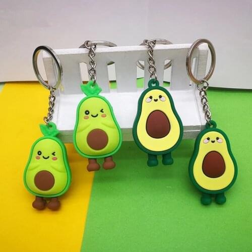 Cute Simulated Fruit Avocado Keychain Soft Resin Smiling Avocado Keyrings Couple Jewelry Women Fashion Wedding Party Small Gift