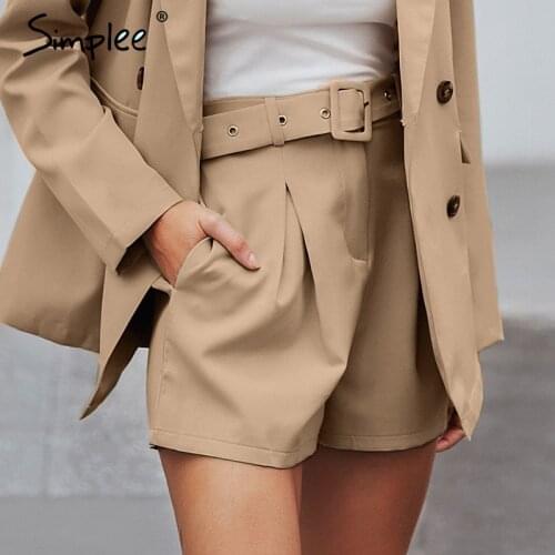 Simplee Casual sash belt women shorts Elastic waist blazer short pants Streetwear solid soft office ladies bottom shorts 2019