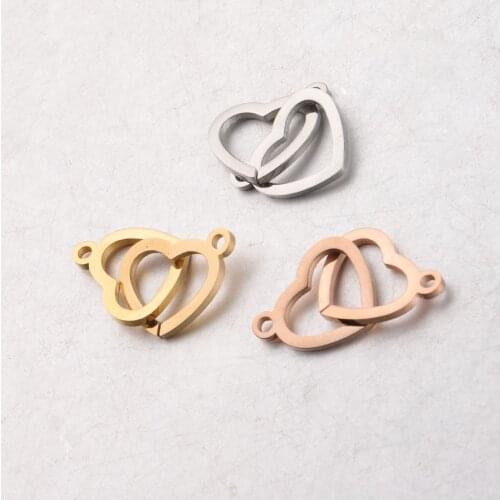 Fnixtar Interlocking Double Hearts Charm Connector DIY Mirror Polished Stainless Steel Heart Charms 12*20mm 20Piece/lot