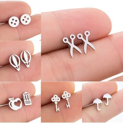 Punk Stainless Steel Tools Earring For Women Unisex Black Key Umbrella Pencil Glass Scissors Earrings Design Studs Party Gifts