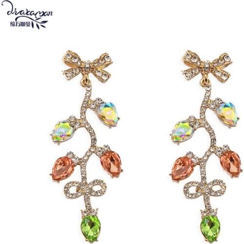 Dvacaman Bling Waterdrop Crystal Pendant Drop Earrings for Women Rhinestone Bowknotted Statement Earrings Wedding Party Jewelry