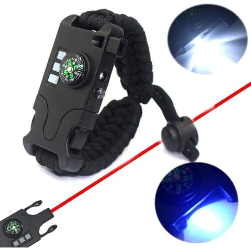 Survival Paracord Bracelet Tactical Emergency Gear Kit with Laser SOS LED Flashlight Compass Rescue Whistle Outdoor life Rope
