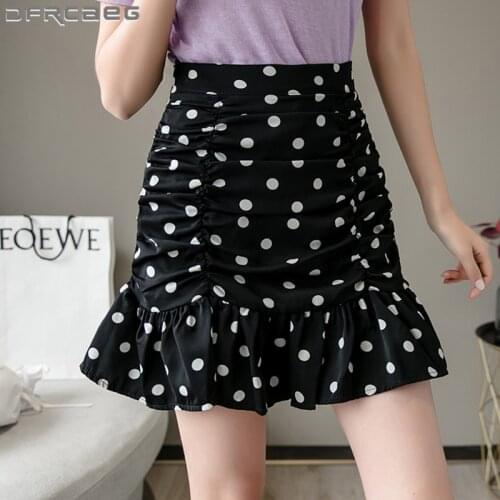 High Waist Polka Dot Print Ruffles Summer Skirts For Women 2021 Casual Slim Crease Short Skirt Female Saia Faldas