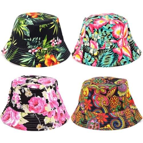 Women Bucket Hats Print Sun Outdoor Beach Summer Caps Cotton Girls Apparel Accessories Wholesale
