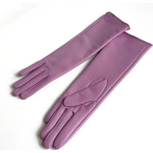 Womens natural sheepskin leather long glove ladys genuine leather touch screen driving glove 33cm R2301