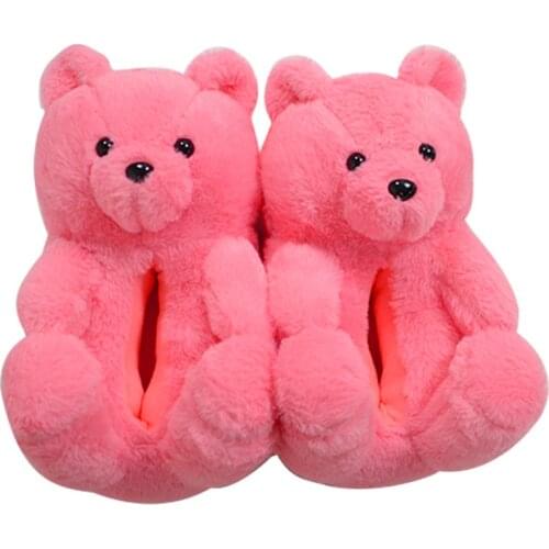 2021 Teddy Bear Women Soft Plush Floor Slippers Cartoon Cute Bear House Shoes Couples Indoor Flip Flops Winter Warm Furry Slides