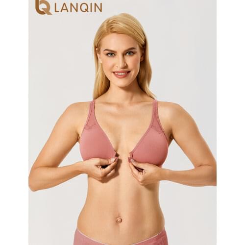 Womens Unlined Racerback Bra Seamless Underwire Front Closure Bras Plus Size